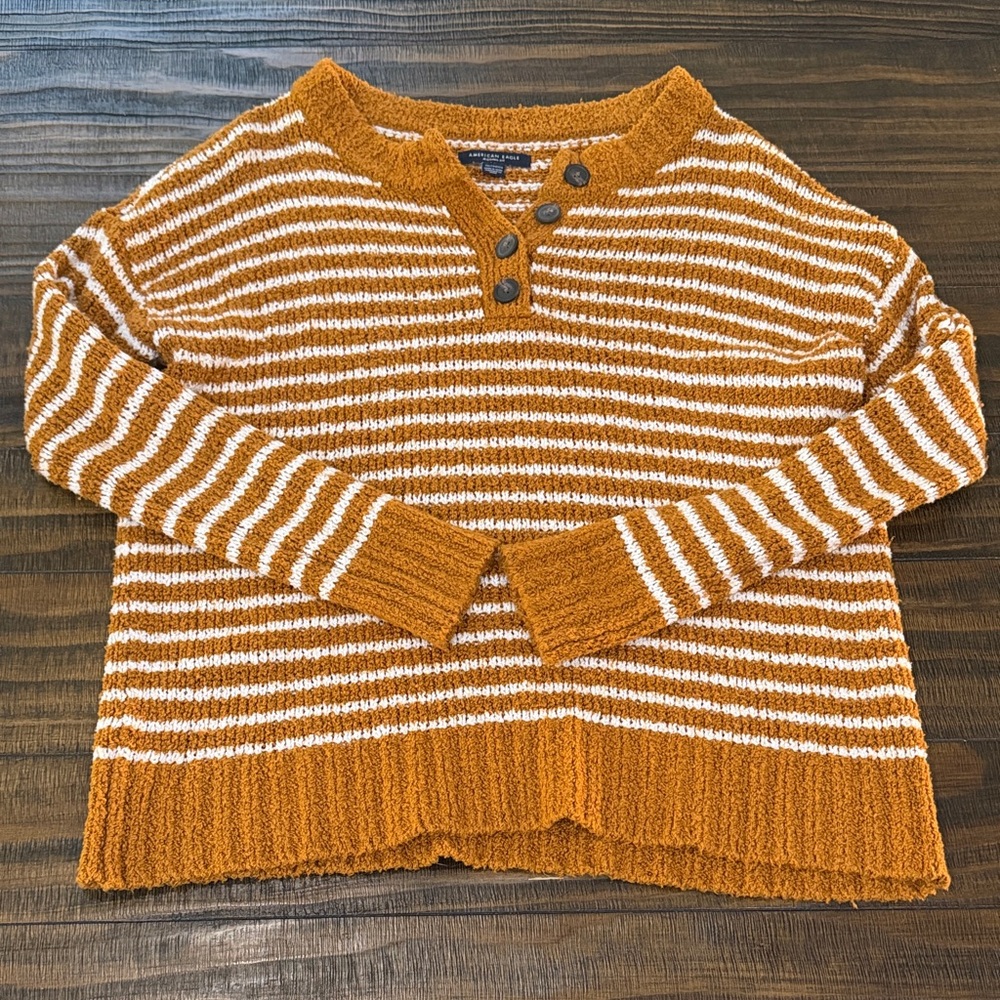 AE Mustard and White Striped Sweater